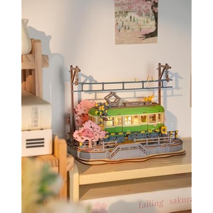 3D PUZZLE WOODEN SAKURA TRAM WITH LIGHTS, MODEL KIT WOODEN PUZZLE BOOKSHELF DECORATION GIFTS FOR ADULTS AND CHILDREN - Image 2
